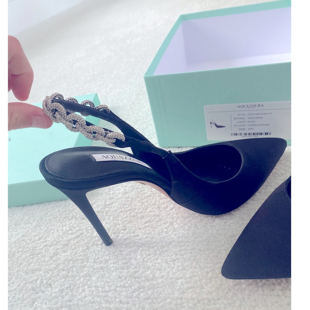 Aquazzura Love Link 105 Crystal-Embellished Grosgrain Slingback Pumps